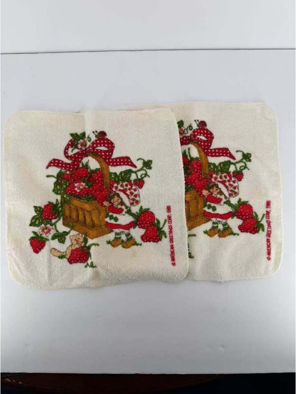 Vintage 1980 Strawberry Shortcake Washcloths - Set of 2